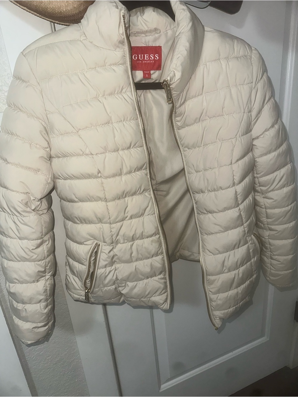 GUESS Cream Quilted Puffer Jacket